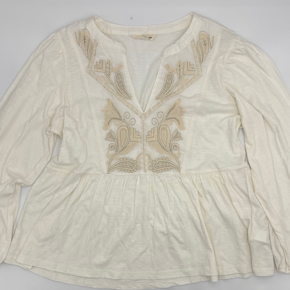 Lucky Brand Long Sleeve Peplum Top with Embroidery